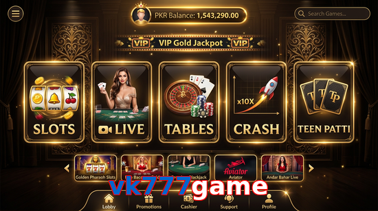 Main screen of Vk777game casino page for PK players