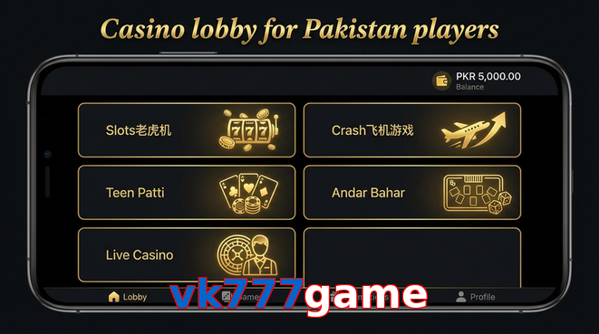 Lobby view of Vk777game for Pakistan users
